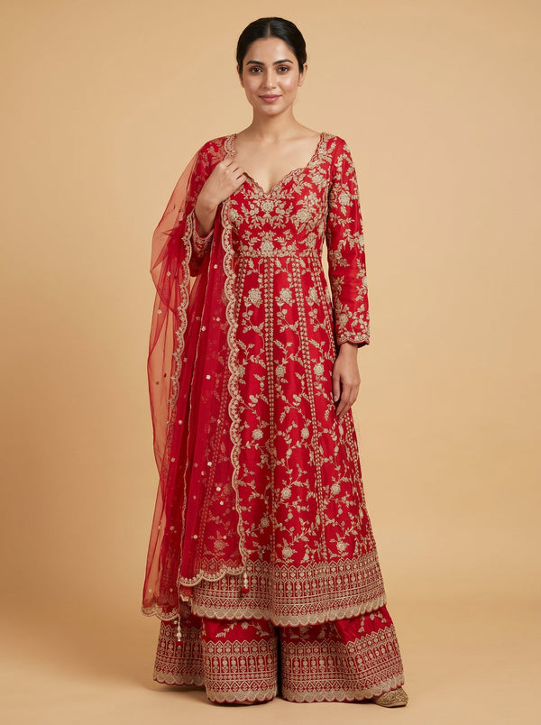 Flame Red Floor Length Set