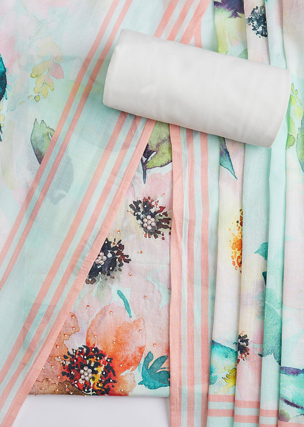 Floral Printed Cotton Dress Material Set