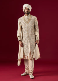 Gold Tussar Sherwani Set With Zardosi Work
