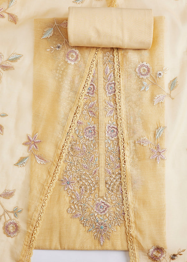 Gold Yoke Embroidered Dress Material Set
