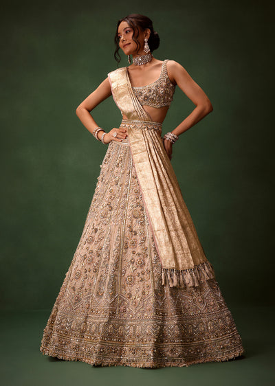 gold beige chanderi silk lehenga set with embroidered jacket-sg277313 8
