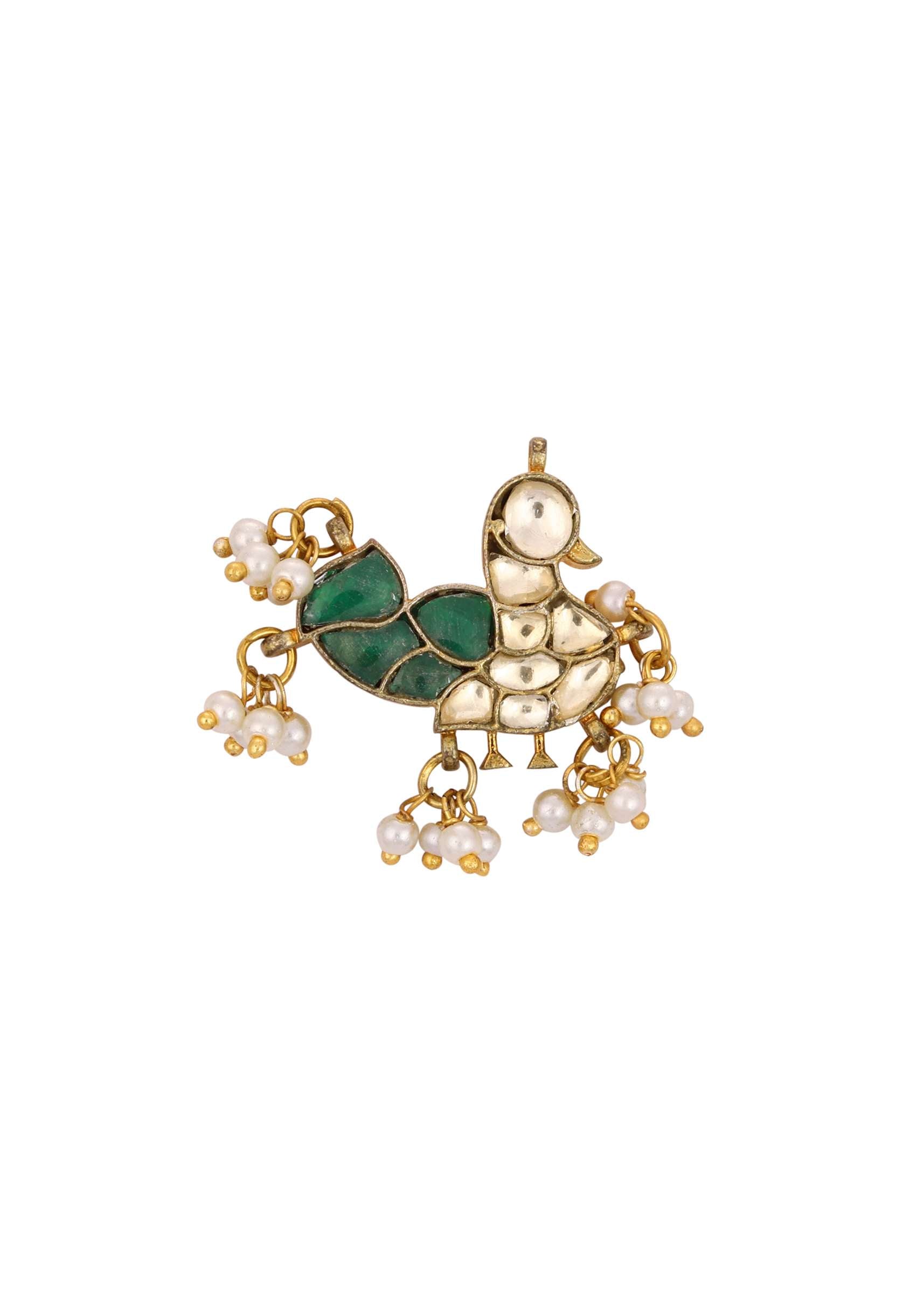 gold finish kundan polki stud earrings with synthetic-sg145795 4