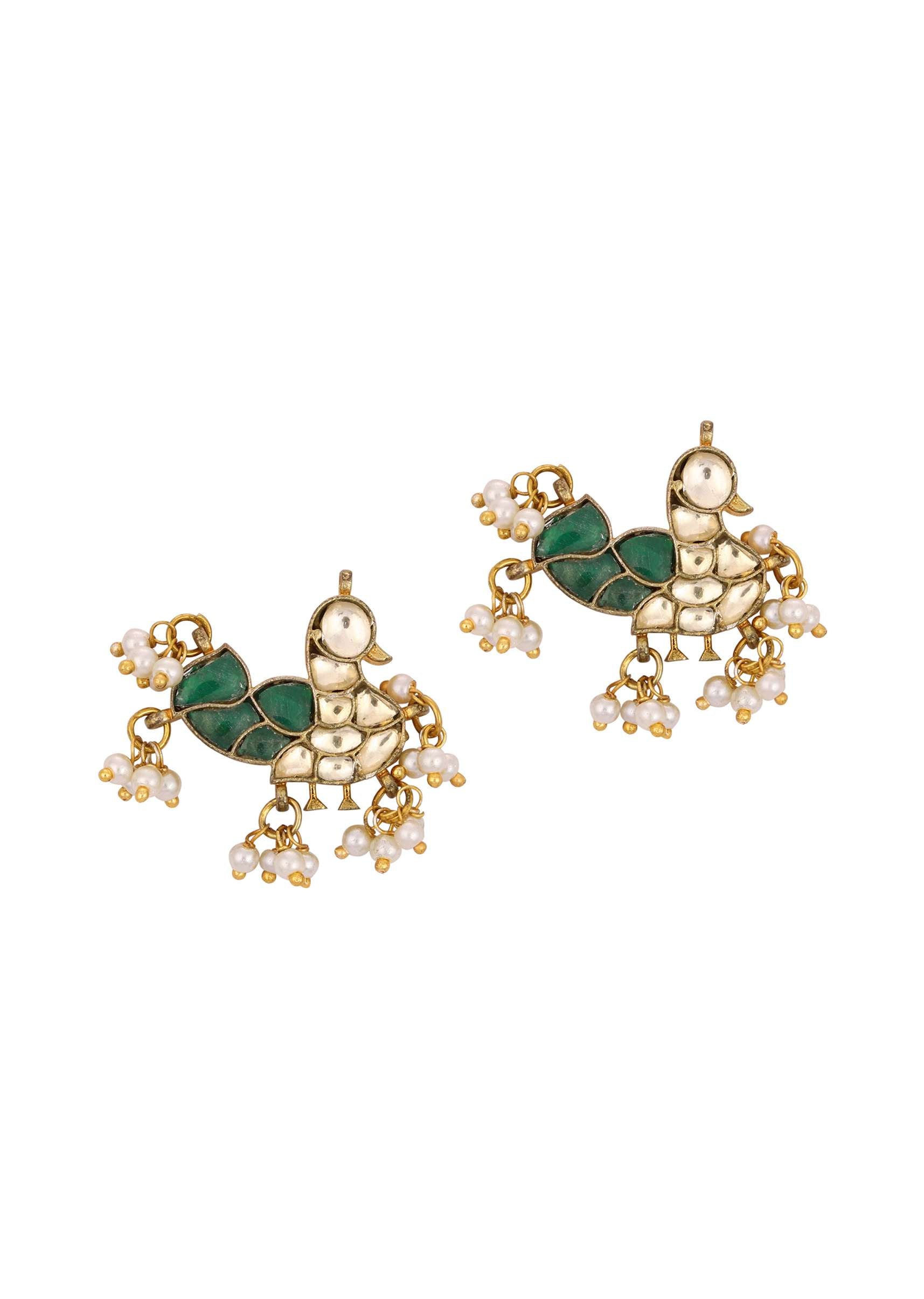 gold finish kundan polki stud earrings with synthetic-sg145795 5
