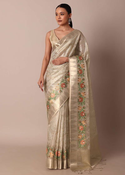 golden silk saree with exquisite resham thread butti work-sg214157 1