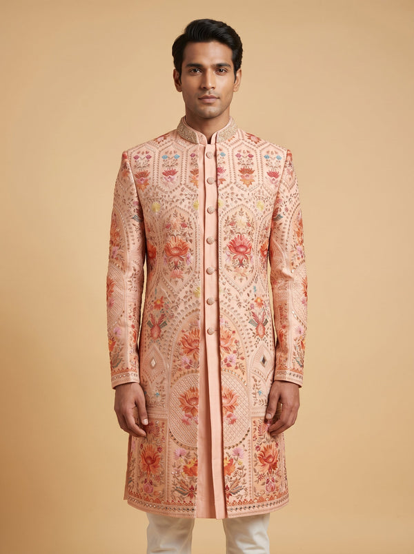 Graceful peach sherwani