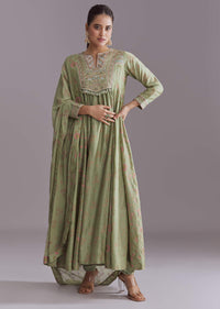 Green Chanderi Anarkali Suit With Boho Prints