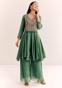 Green Chinon Zardosi Palazzo Suit