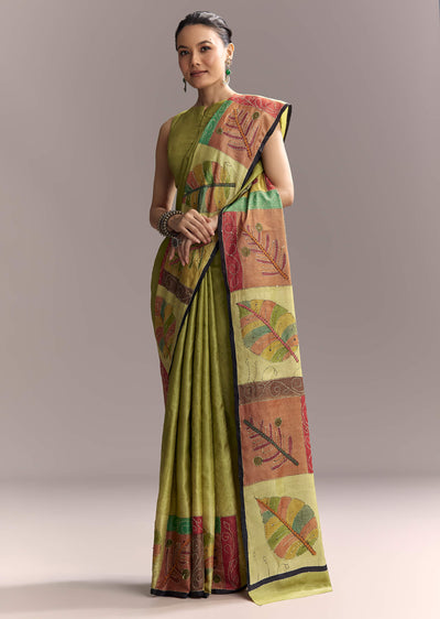 green-cotton-authentic-hand-painted-saree-with-contrast-border-sg317787-1