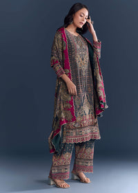 Green Crepe Kurta Set Fresh With Indie Print And Zari Work