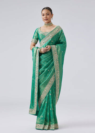 Green Dola Silk Embroidered Saree
