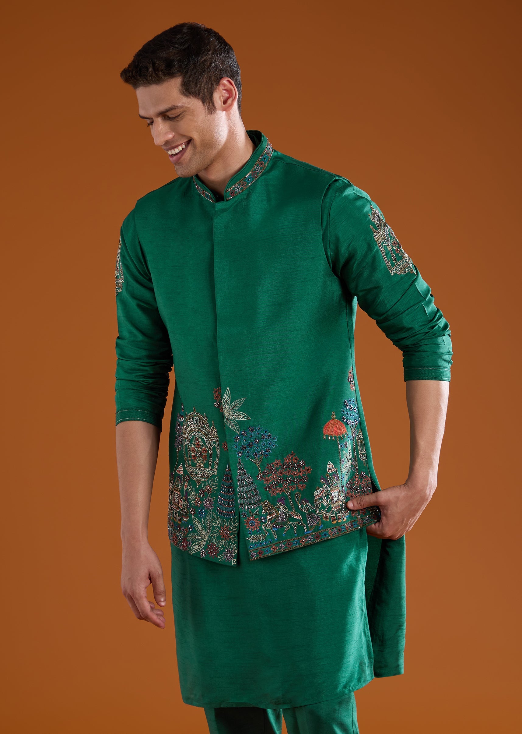 green-dola-silk-jacket-kurta-set-with-thread-work-sg330390-3 18609d7a-0548-4483-9cc2-6e648bebfee9