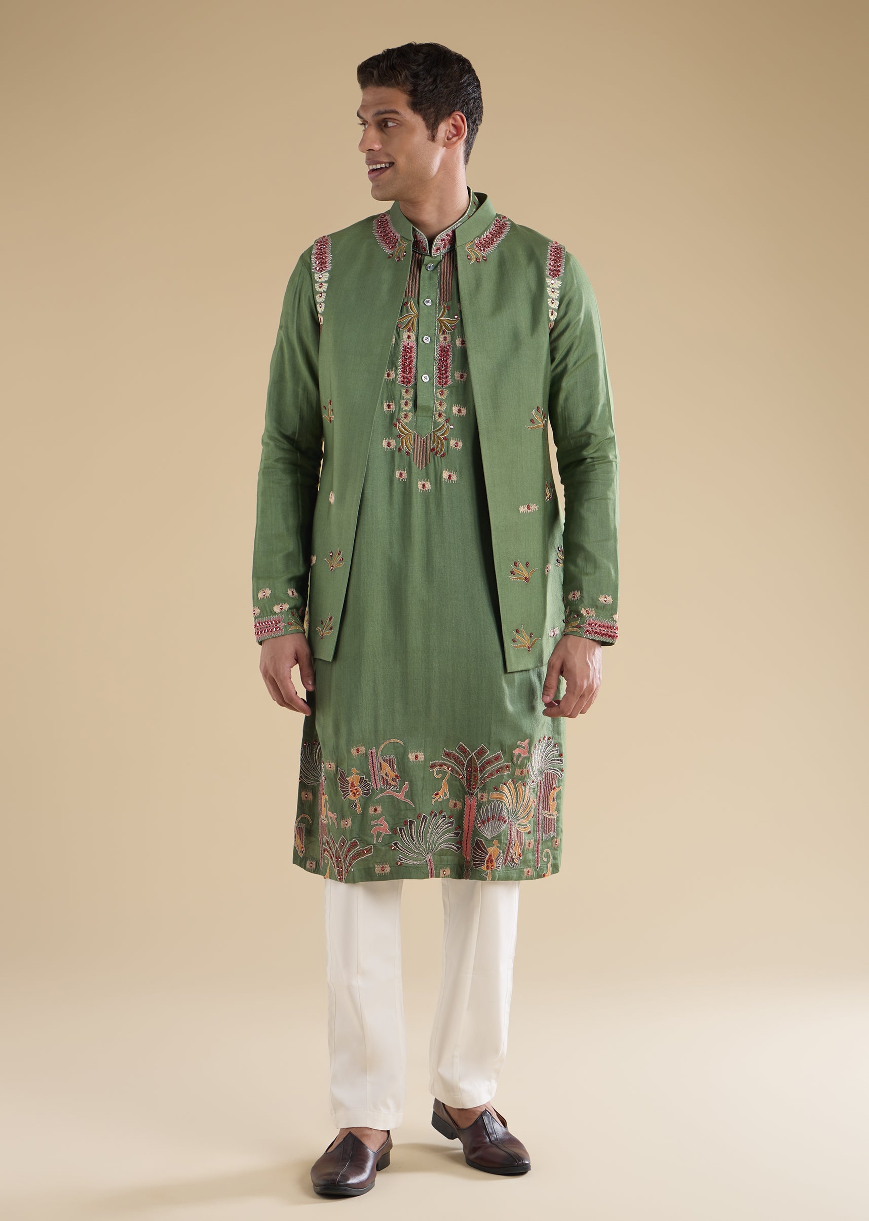 green-embroidered-kurta-jacket-set-sg328551-3 7c9ed15d-12f6-4a5f-9b27-1ef6f1f1ed19