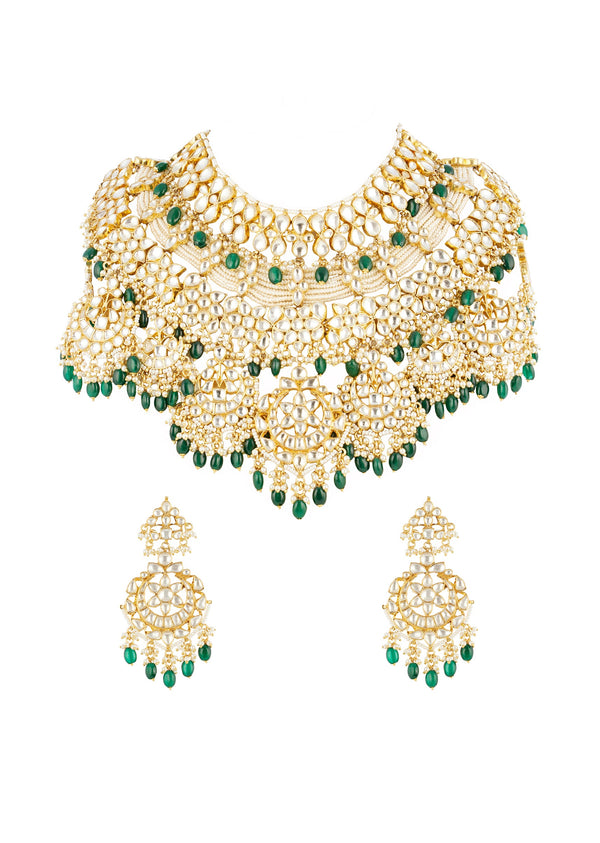 Green Gold Necklace Set With Intricate Kundan Details