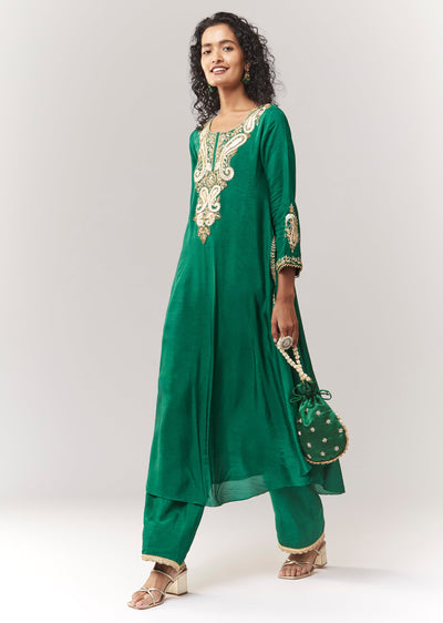 Green Gotta And Sequin Work Anarkali With Palazzo