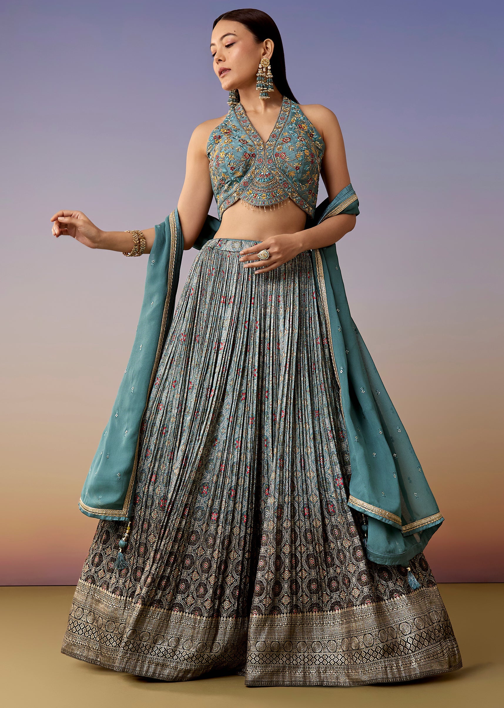 green-printed-halter-bridesmaid-lehenga-set-sg389667-4 f325bd48-9f04-44ca-8959-3e21fb5c8eb6