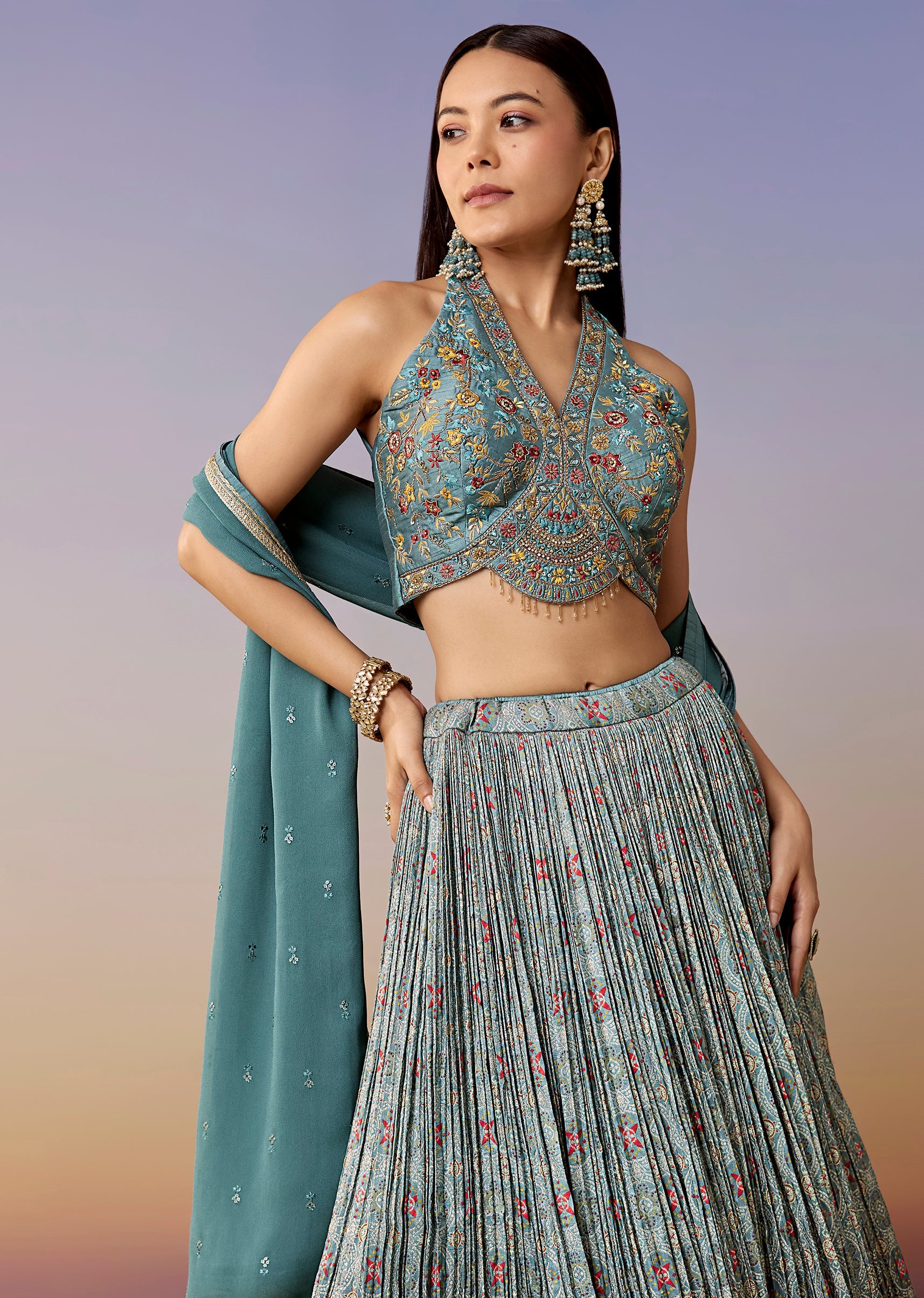 green-printed-halter-bridesmaid-lehenga-set-sg389667-5 16d2ad9e-fc21-4e17-819a-96039bf4d216