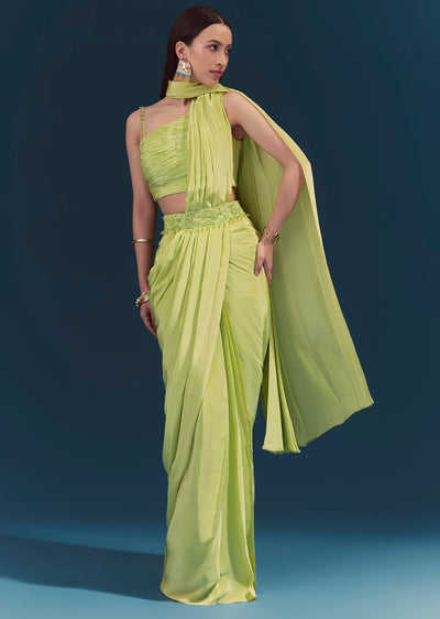 green-ready-pleated-saree-with-belt-sg394065-1 f4dafbf2-bdf3-48ab-b129-5c8bdca8b8c2