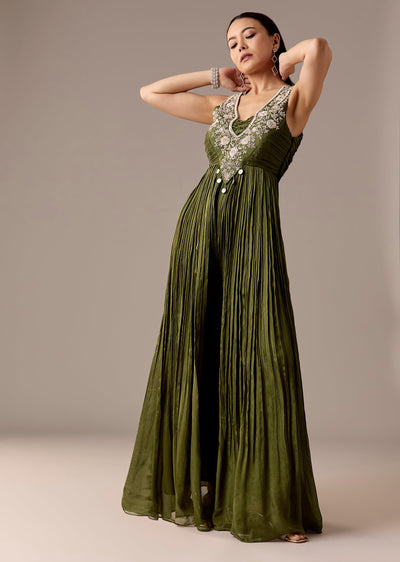 Green Sequin Bead Festive Jumpsuit