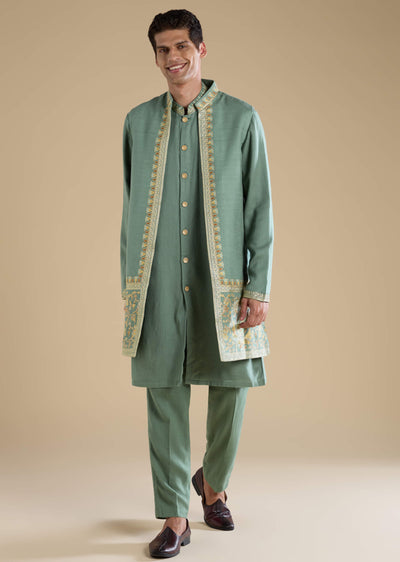 green-silk-jacket-kurta-set-with-resham-work-sg355328-1 1