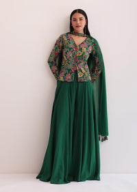 green floral embroidered top and palazzo set-sg214323 8
