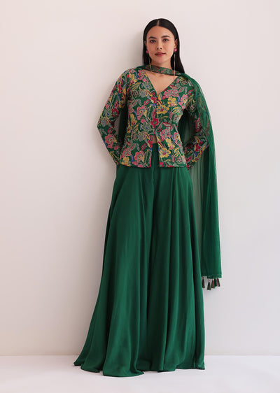 green floral embroidered top and palazzo set-sg214323 8