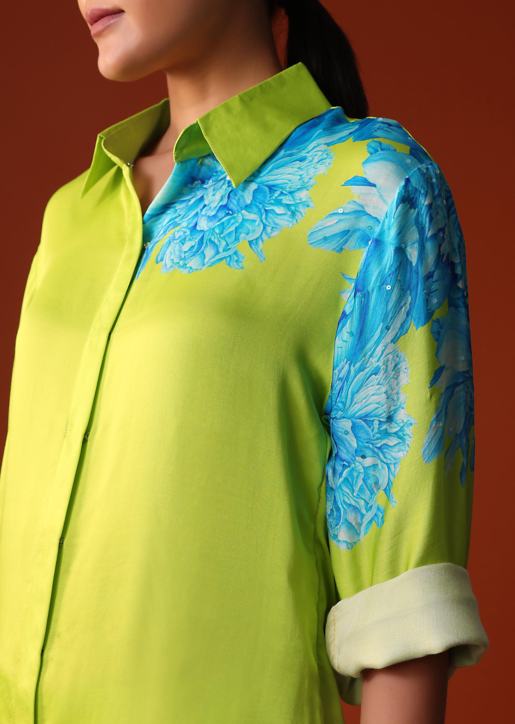 green floral printed crepe co ord set-sg222202 4