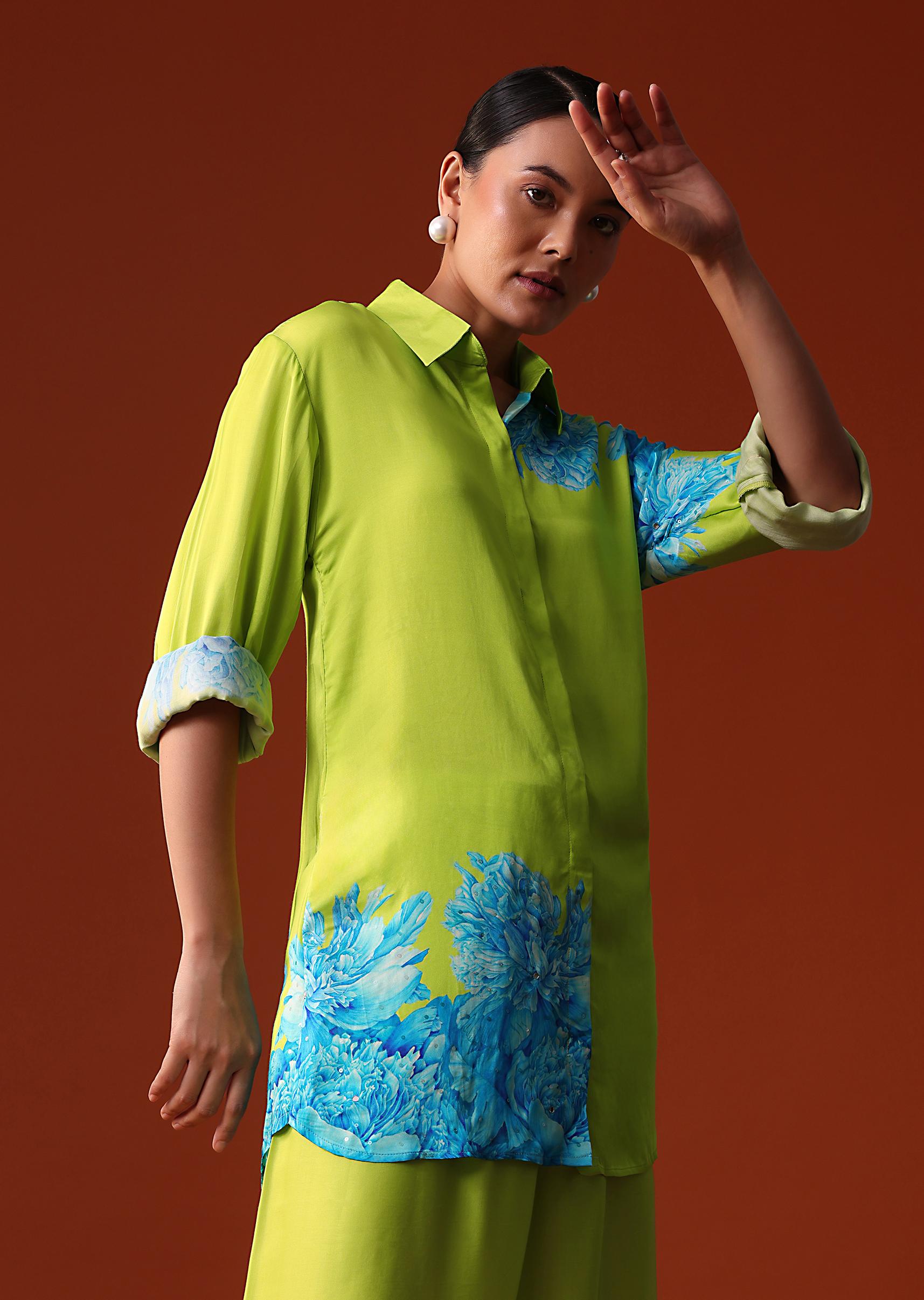 green floral printed crepe co ord set-sg222202 5