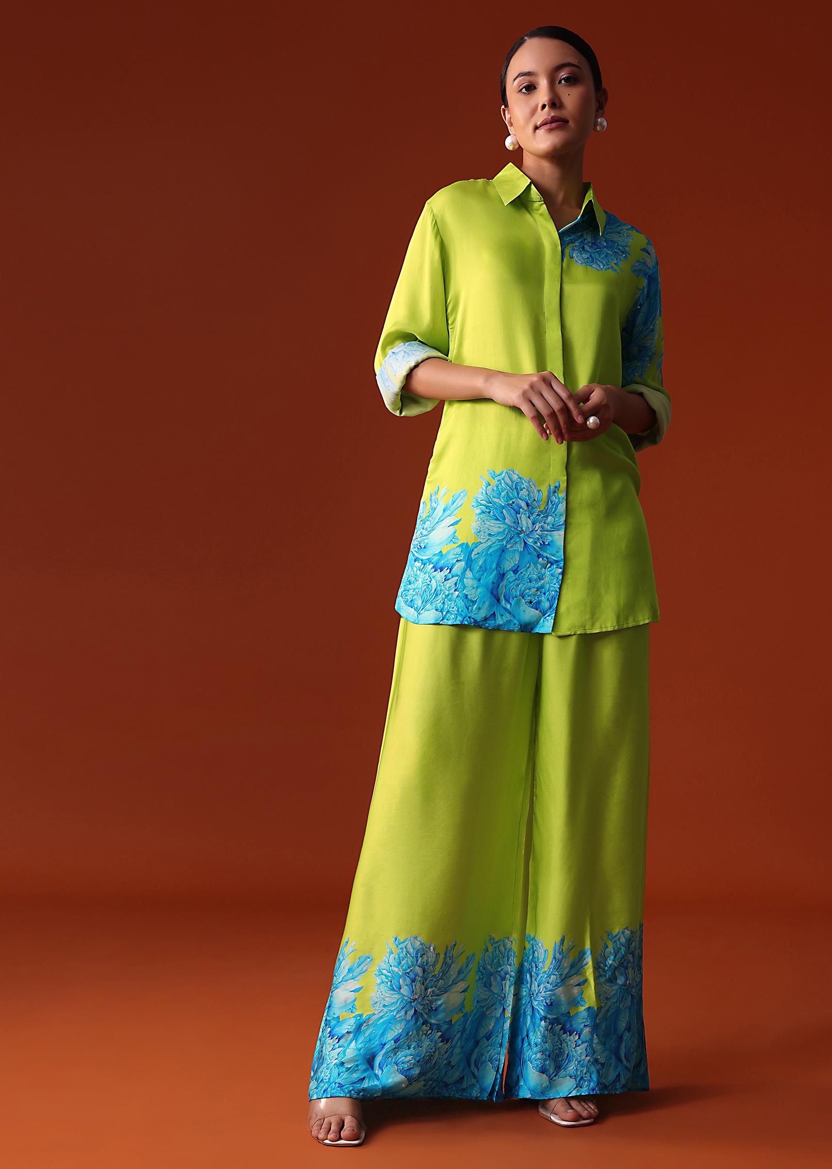 green floral printed crepe co ord set-sg222202 6