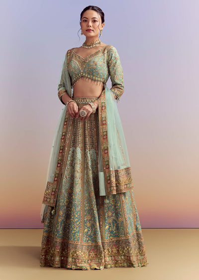 green ombre crepe printed bridesmaid lehenga with heavy hand-sg340974-6 6