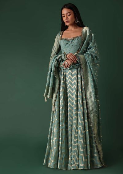 green printed anarkali su -sg166451 1