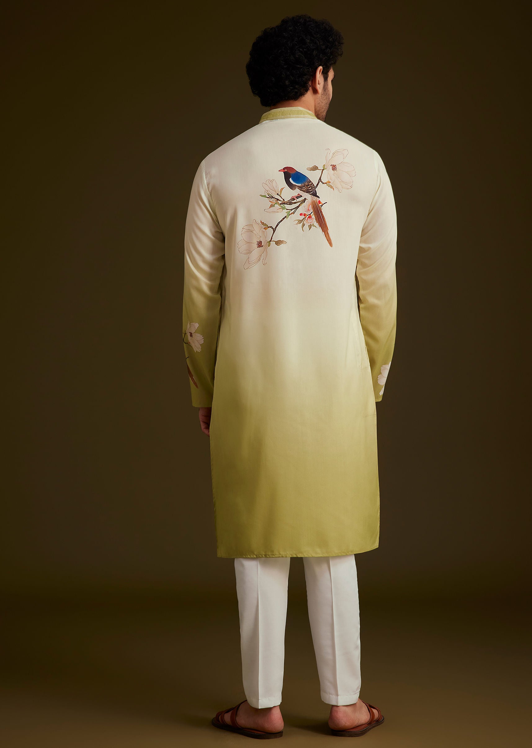 green printed floral kurta set-sg263280 3