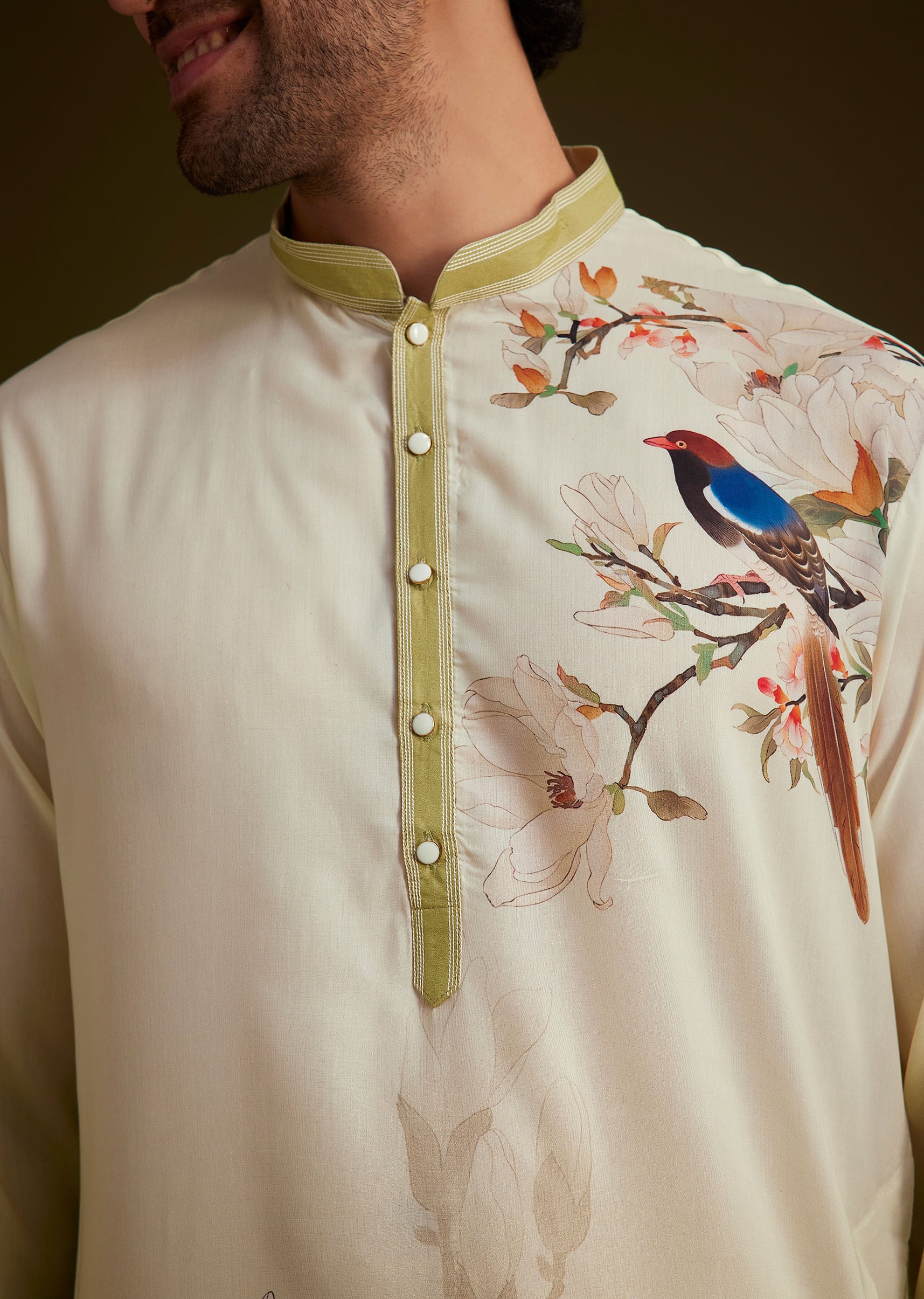 green printed floral kurta set-sg263280 4