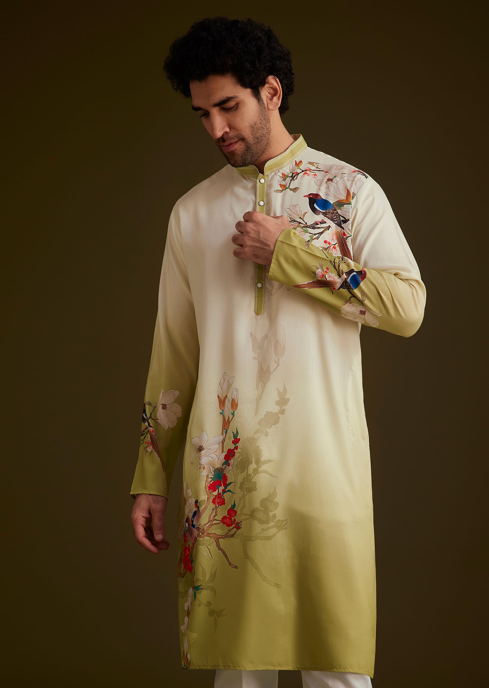 green printed floral kurta set-sg263280 5