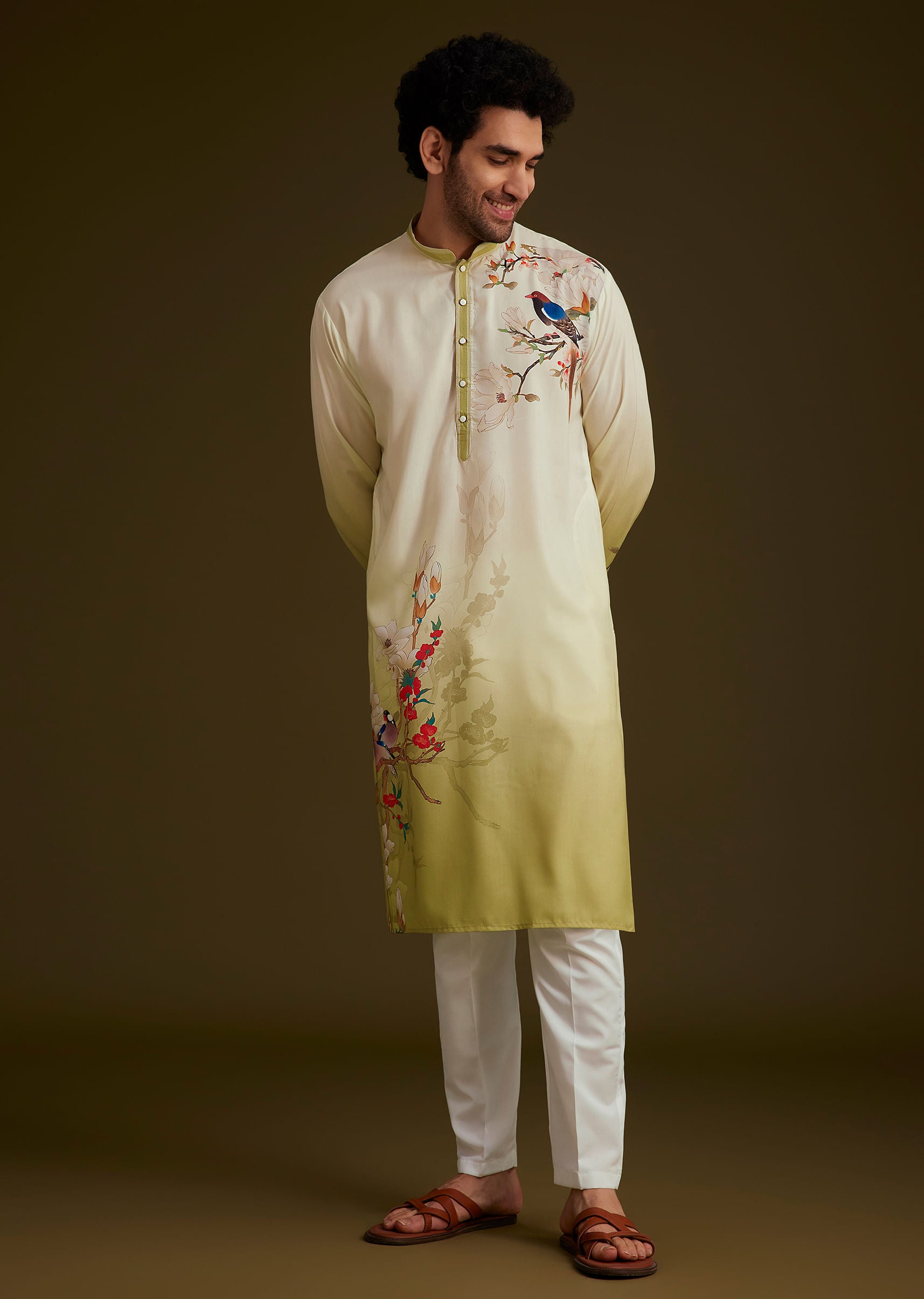 green printed floral kurta set-sg263280 6