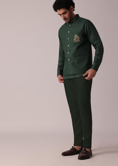 green short kurta and bandi featuring embroidery detailing-sg214808 11
