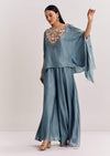 Grey Dola Silk Kaftaan Indowestern Suit With Zardosi Work