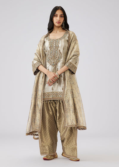 Grey French Knot Khinkhwab Patiala Suit Set