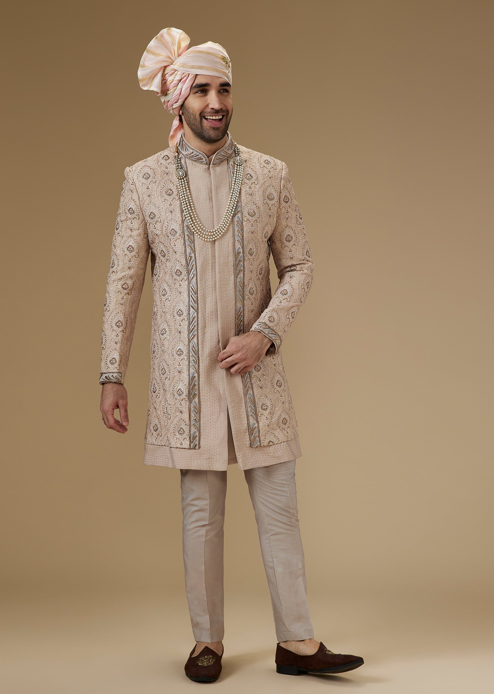 Grey Lucknowi Indo Western With Zardozi And Cut Dana Work