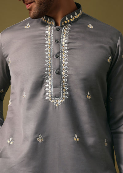 grey kurta pant set with abla work for men-sg228870 3