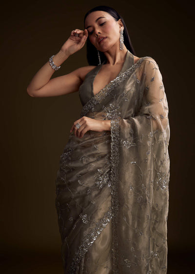 grey tissue saree with floral jaal and sequin-sg338789-9 9