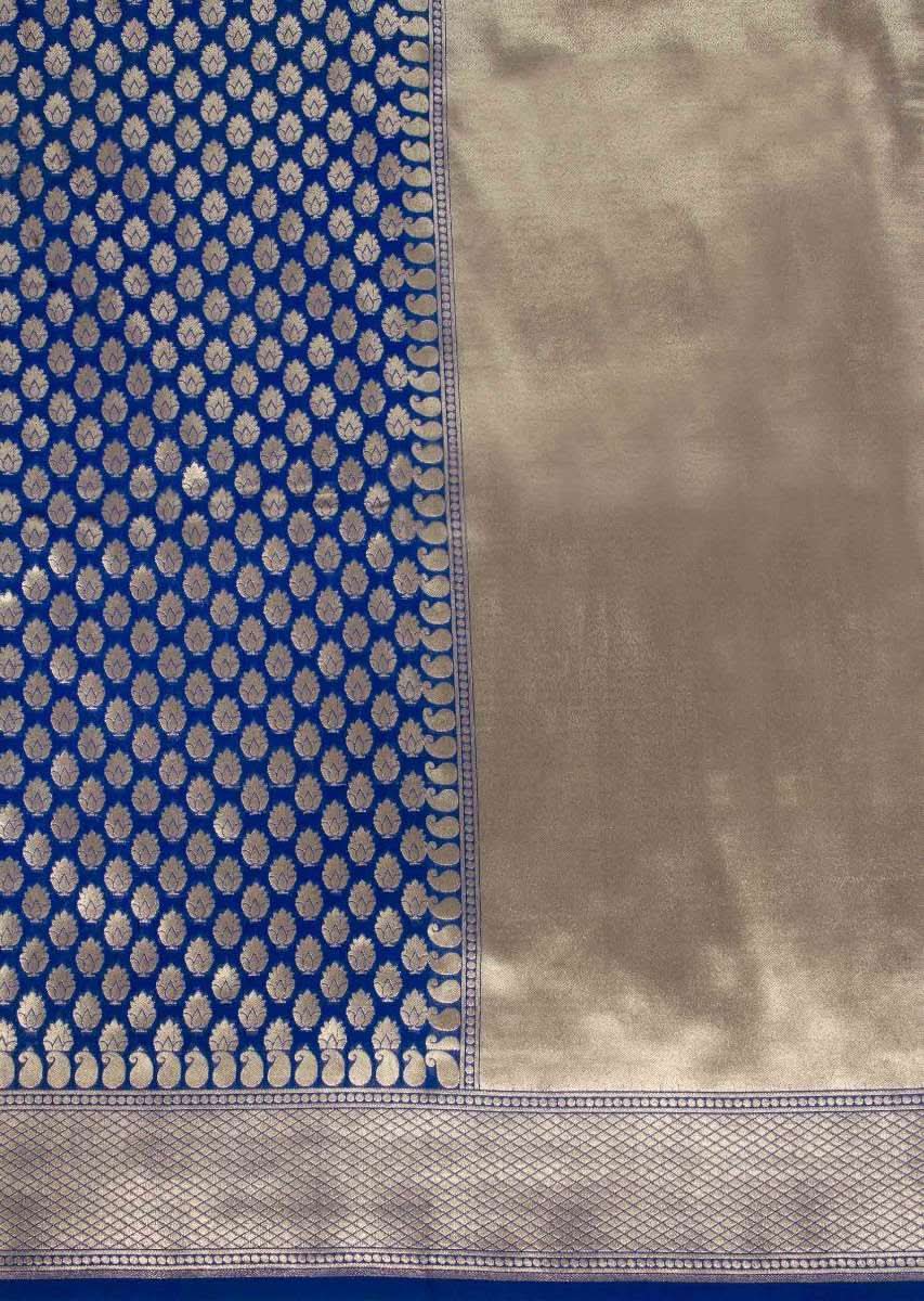 Half and half banners silk saree in gold and Persian blue shade