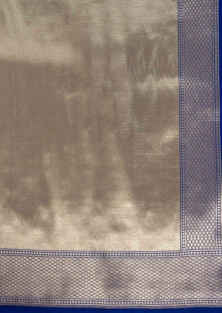 Half and half banners silk saree in gold and Persian blue shade