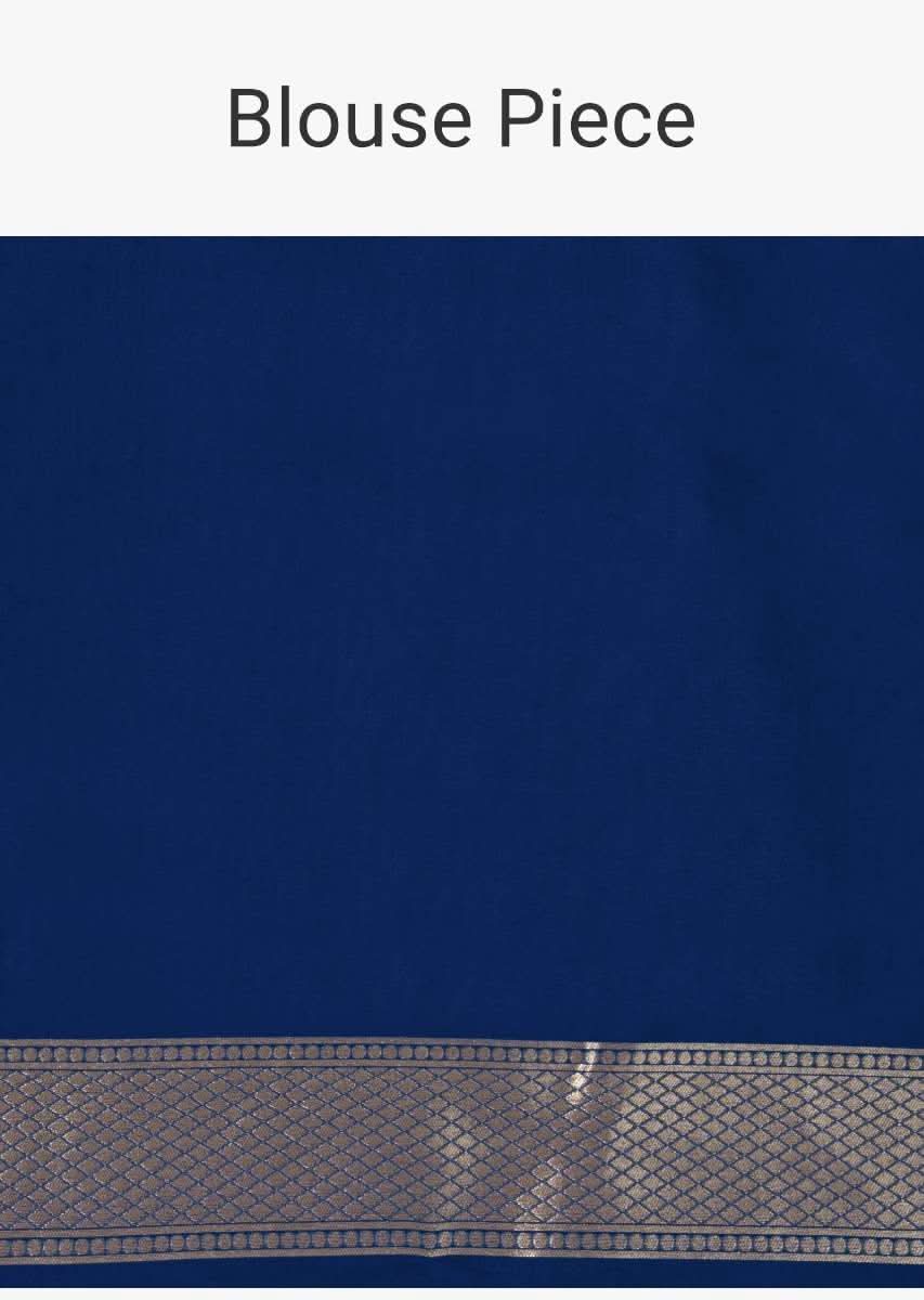 Half and half banners silk saree in gold and Persian blue shade