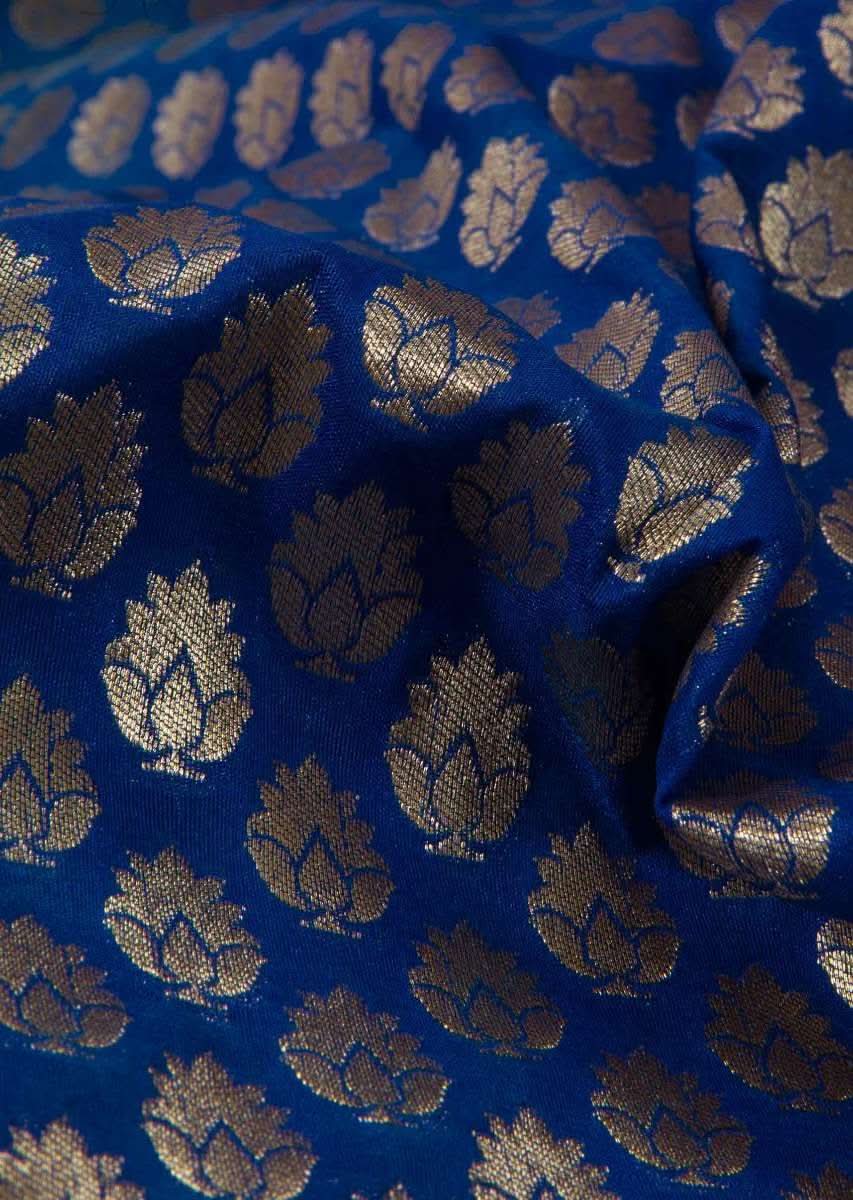 Half and half banners silk saree in gold and Persian blue shade