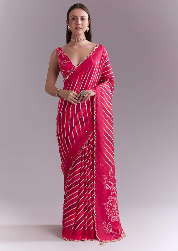 hot-pink-chinon-saree-with-leheriya-print-and-mirror-work-sg351946-1
