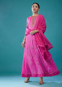 hot pink leheriya printed anarkali suit-sg127431 2