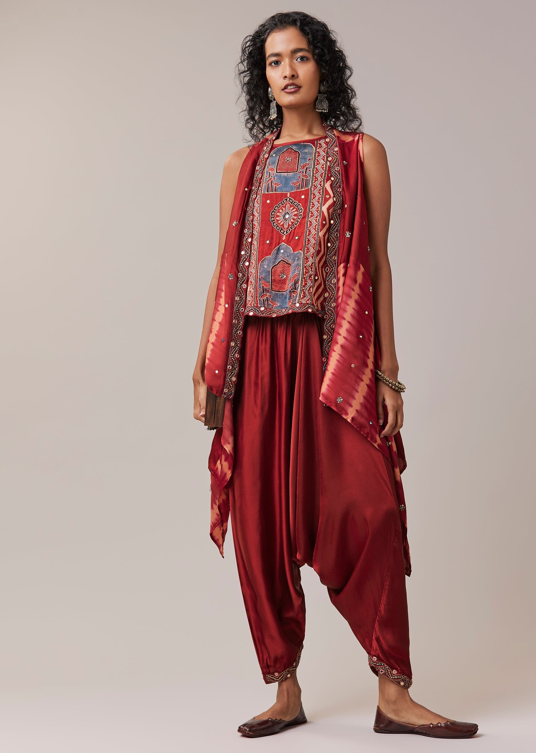 Indigo Hand Dyed Leheriya Jacket and Cowl Set