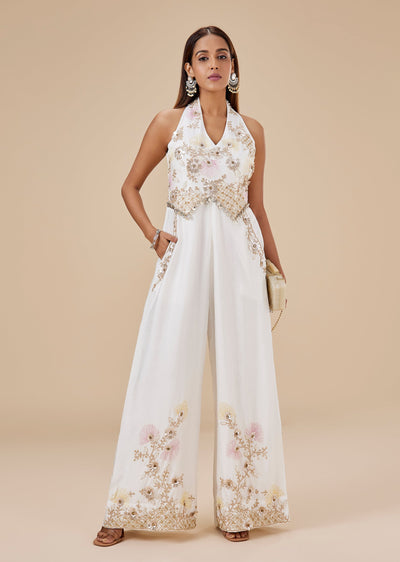 Ivory Cutdana Embroidered Jumpsuit