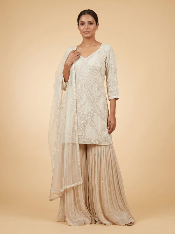 Ivory Sheen Sharara Set