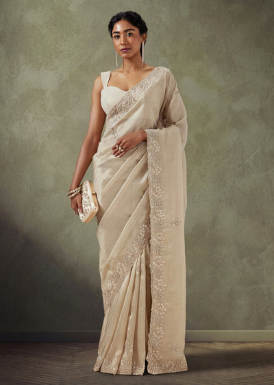 Ivory Tissue Organza Saree With Cut Dana And Sequin Embellished Border
